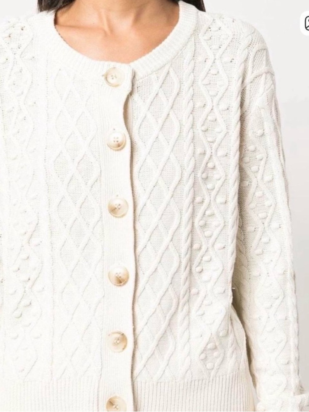 Loulou Studio Cream Cable Knit Bobble Button-Front Cardigan